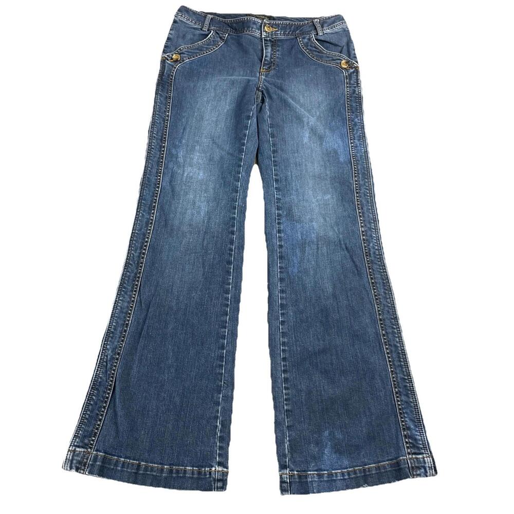 Y2K Banana Republic Wide Leg Flared Blue Jeans Women's Size 6 Button Pocket